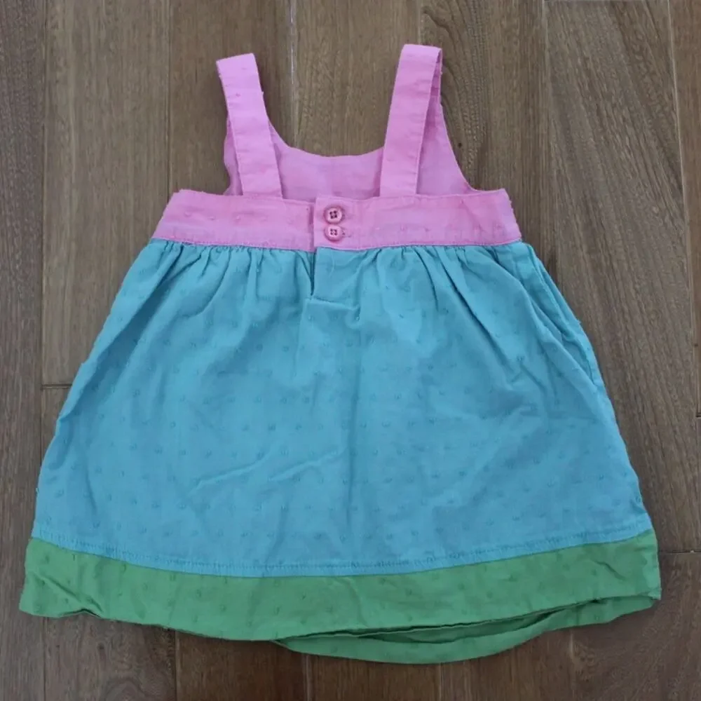 Vintage OshKosh Cotton Colorblock Swiss Dot‎ Dress Pink Green Blue 6 Month